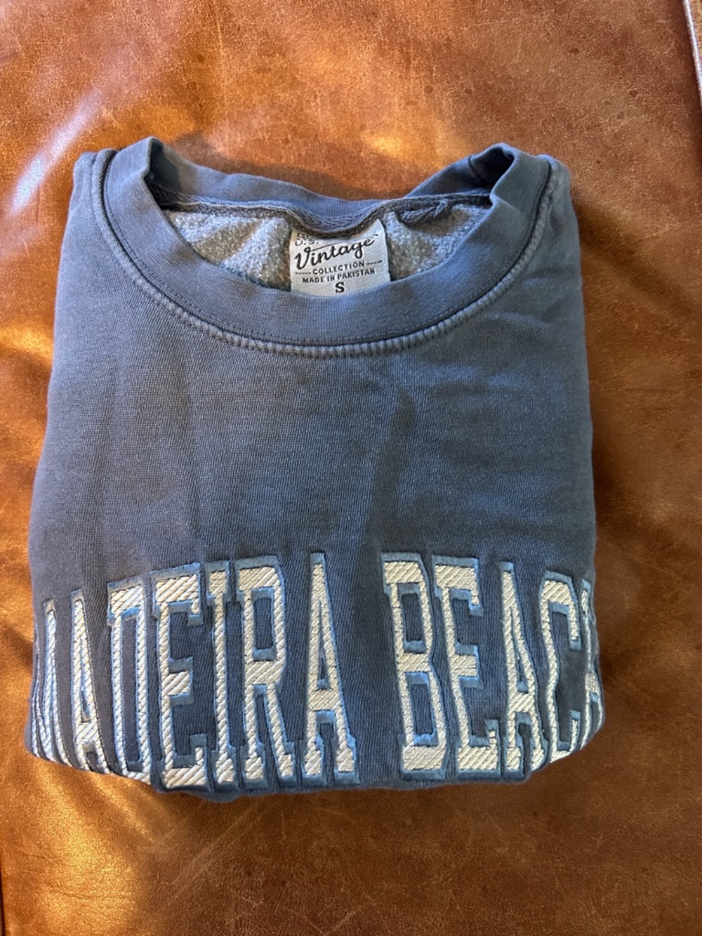 Madeira Beach Embroidered Sweatshirt in Dusty Blue